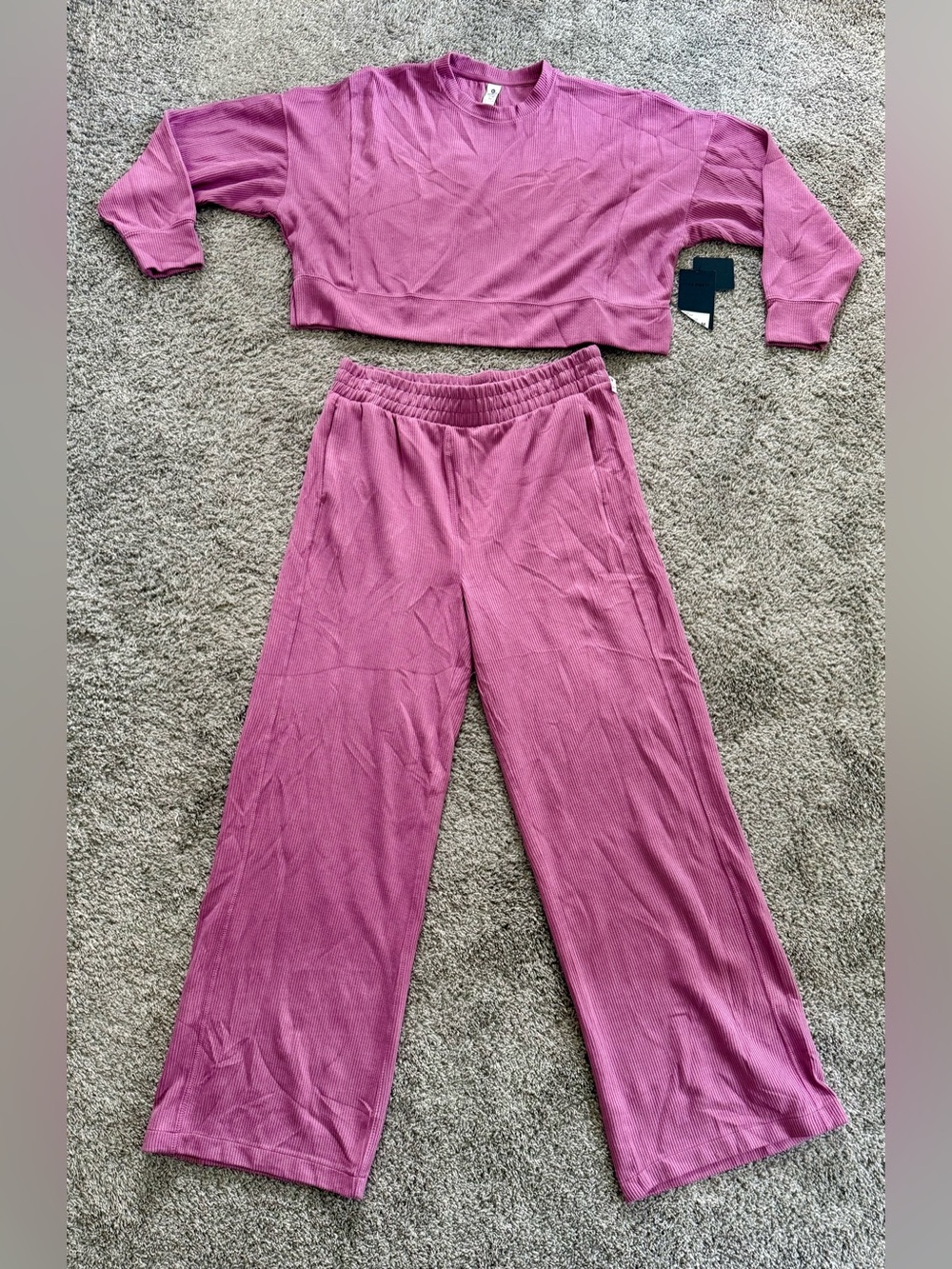 NWT 90 Degree By Reflex Ribbed 2 Piece Set Lululemon Dupe Mauve (M)